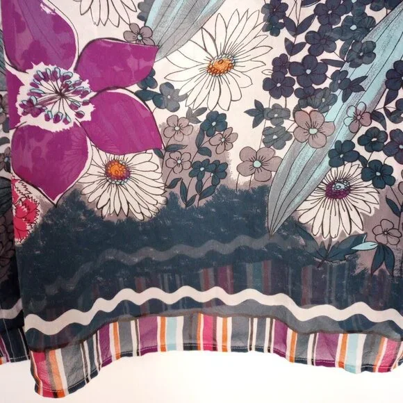 Coldwater Creek Silk Stripe & Floral Sheer Tunic Top - Picture 8 of 11